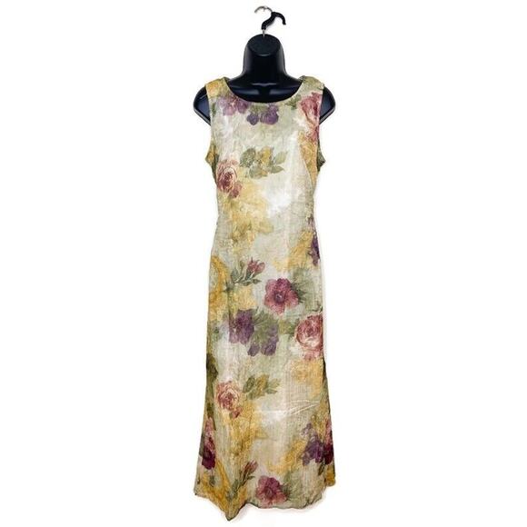 Vtg DAWN JOY Romantic Floral Maxi Dress Crinkle 90s Whimsigoth Fairy Grunge - 10 - Picture 1 of 6